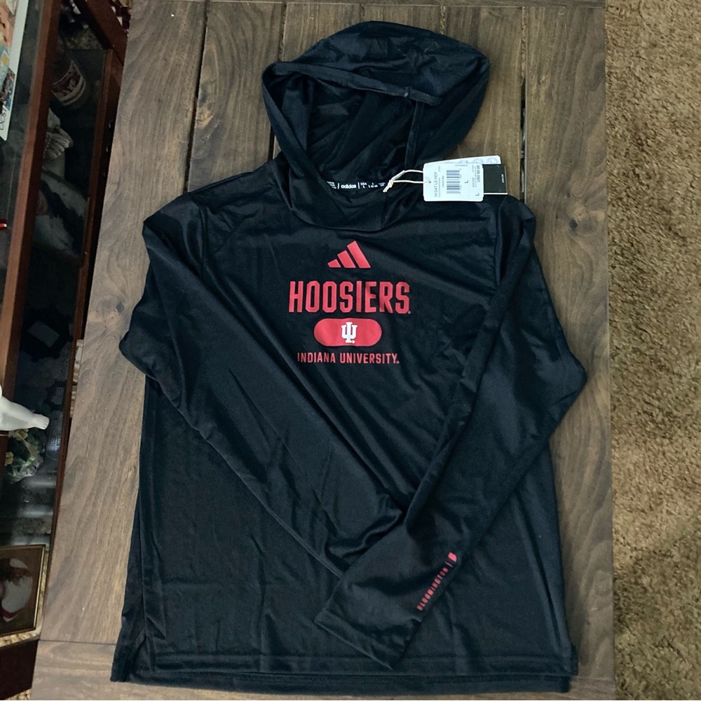 Adidas Black Youth Large Wick-Away Hoodie Featuring Indiana Hoosiers